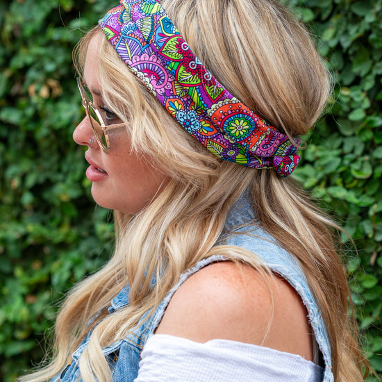 Amanda Bright Designs Original Tie Headband Hippie Multicolor 1960s Mod