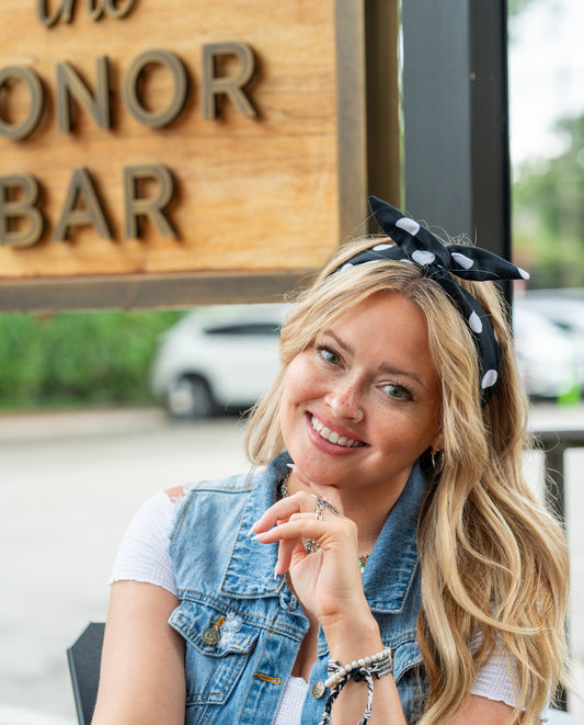 Amanda Bright Designs Black and white polkadot Original Tie headband