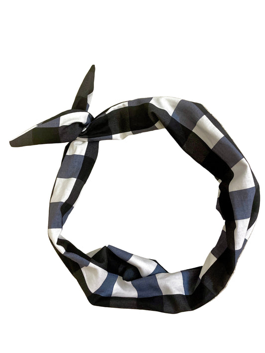 black and white windowpane headband for women Amanda Bright Designs original tie headband