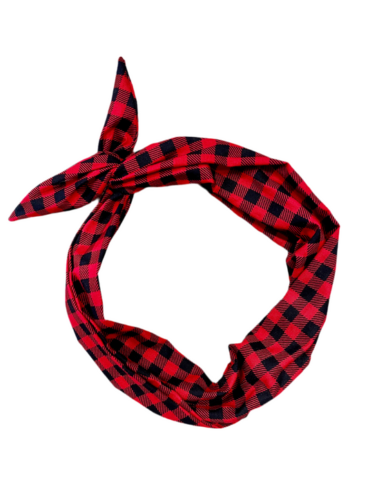 Tie Headband - Red and Black Buffalo Check