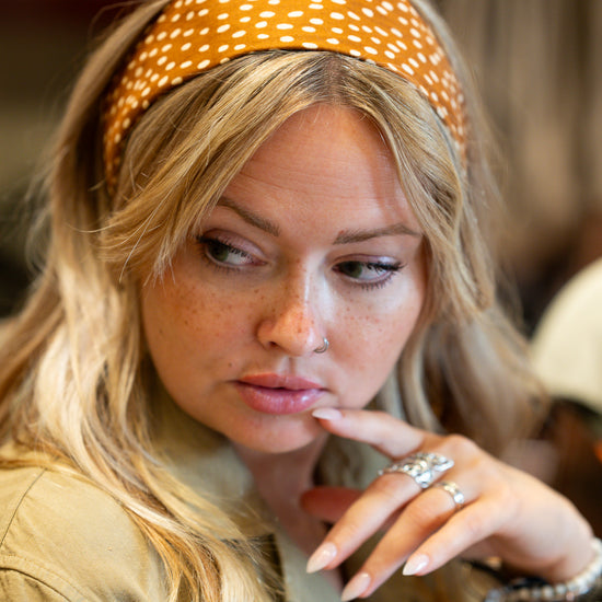 Amanda Bright Designs The Original Tie Headband Fawn Caramel Dotted Headband