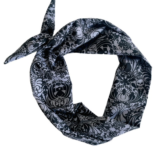Amanda Bright Designs Jack O Lanterns and Spiders Halloween headband in orange and gray