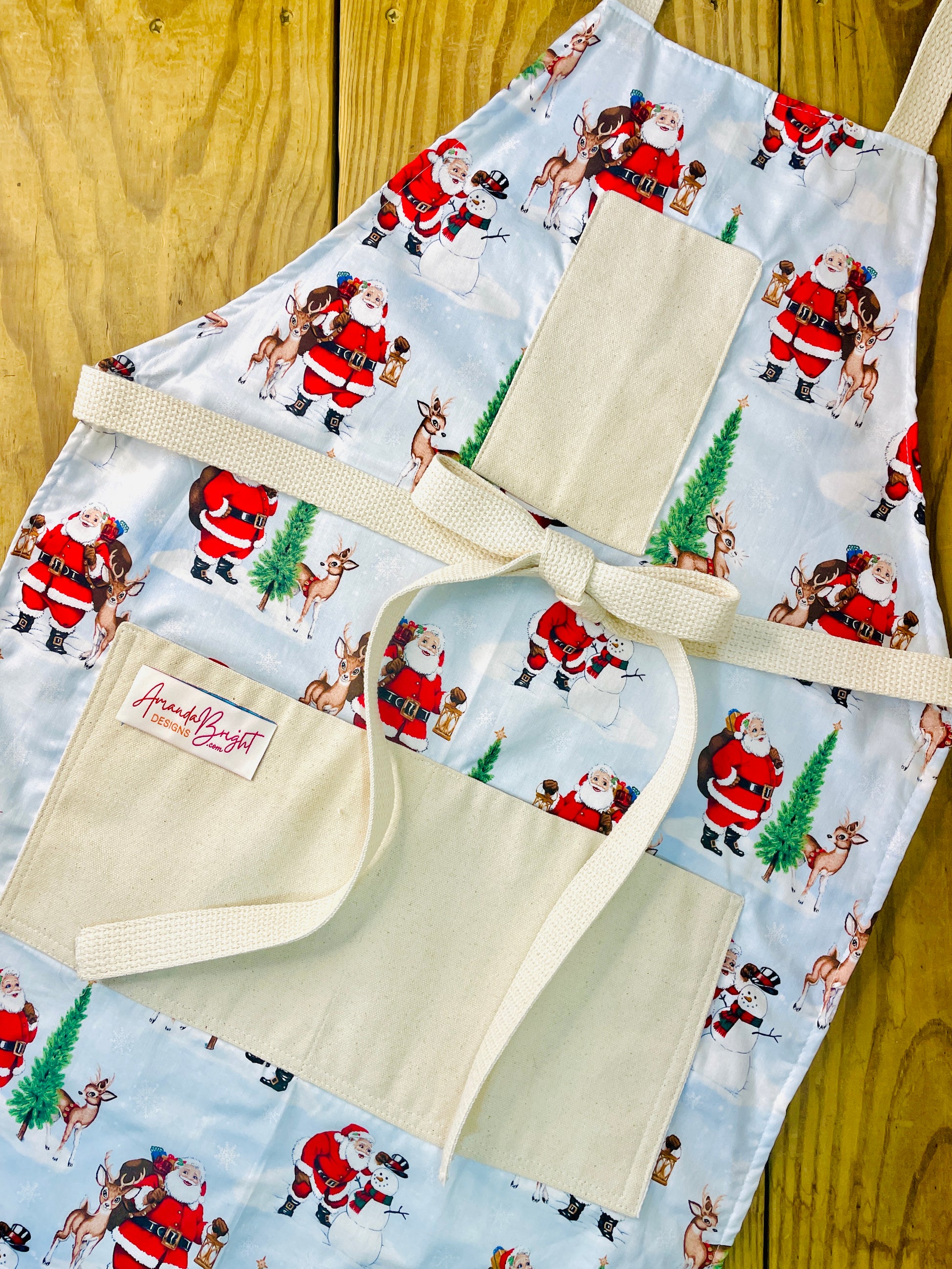 Amanda Bright Designs Merry Santa and Reindeer Christmas Holiday Baking Apron