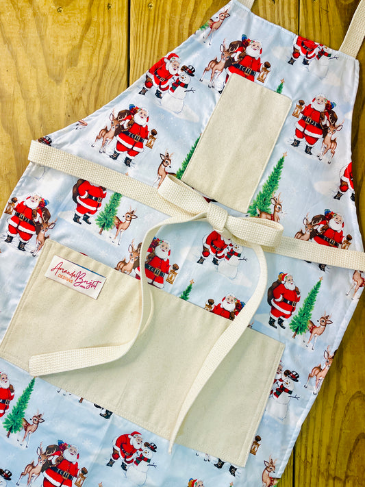 Amanda Bright Designs Merry Santa and Reindeer Christmas Holiday Baking Apron