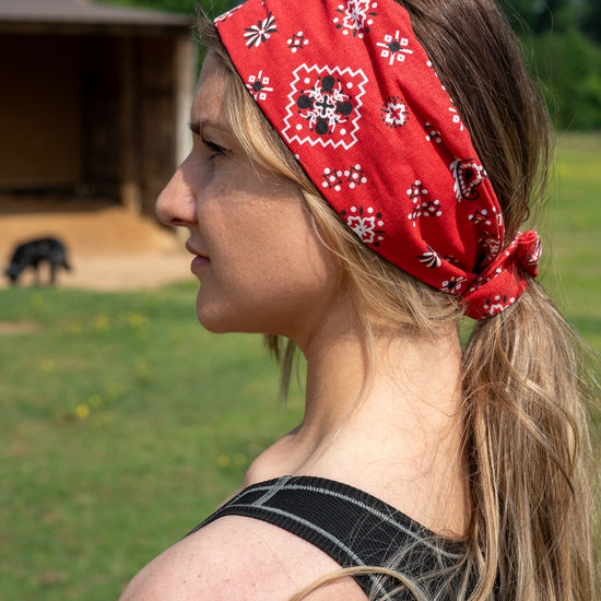 Amanda Bright Designs The Original Tie Headband Red Bandana wild rag
