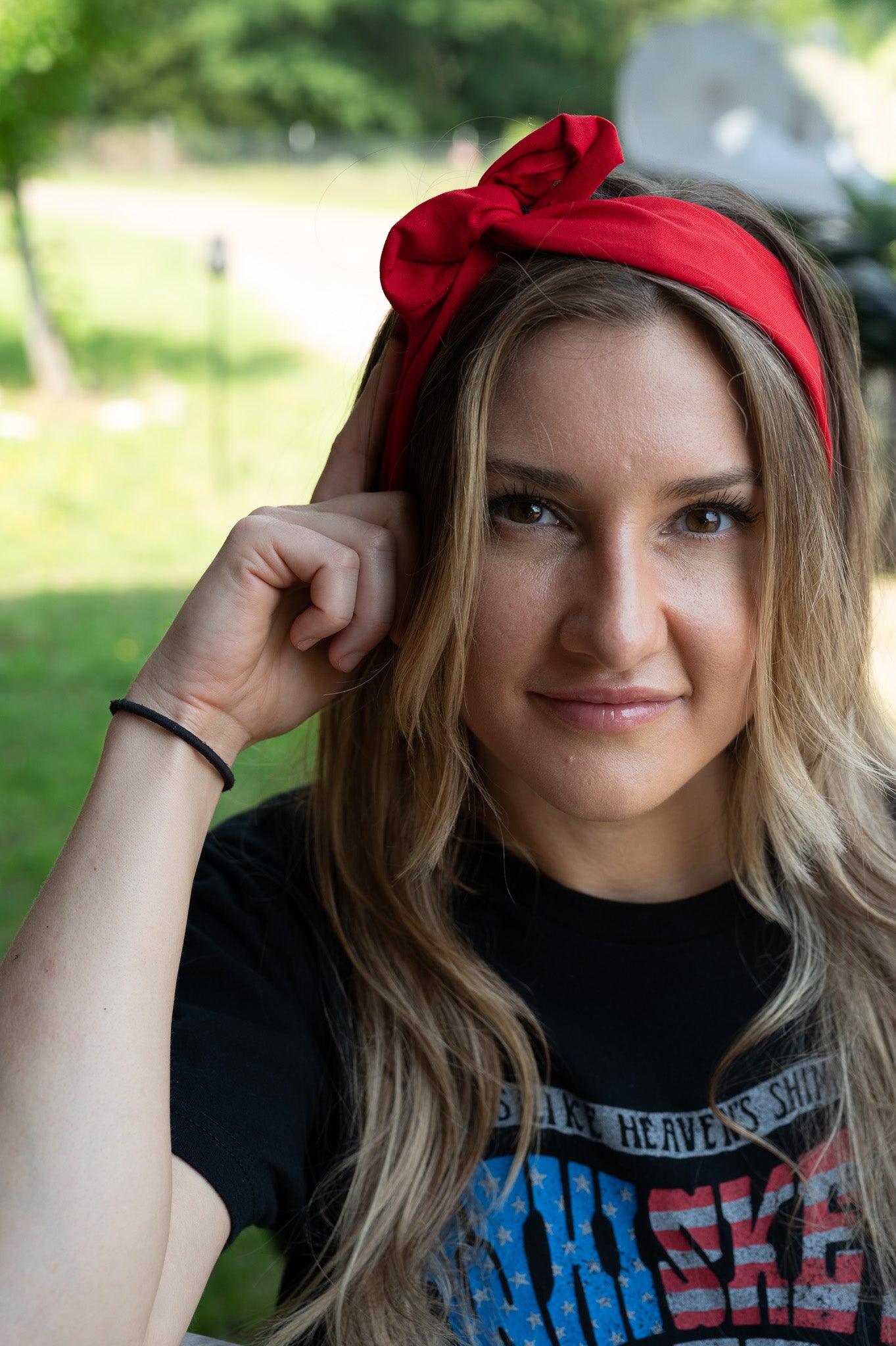 Amanda Bright Designs The Original Tie Headband Red Cotton Fabric Holiday Christmas Summer Fall Winter