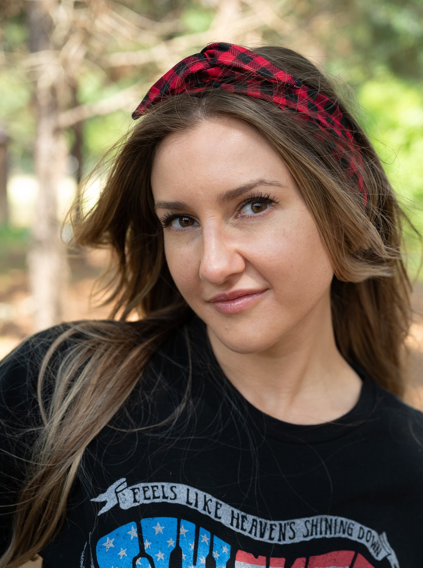 Amanda Bright Designs Original Tie Red and Black Buffalo Plaid Headband Fall Christmas Winter