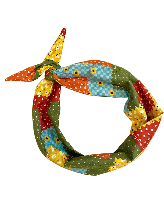 patchwork quilt fall headband for women by Amanda Bright Designs