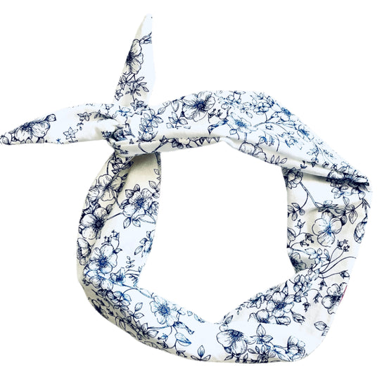 Amanda Bright Designs The Original Tie Headband Laura Ashley floral with navy blue vines