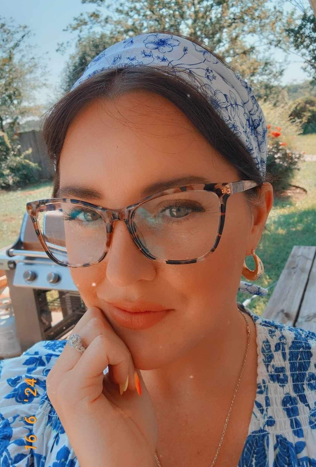 Amanda Bright Designs The Original Tie Headband Laura Ashley worn by model