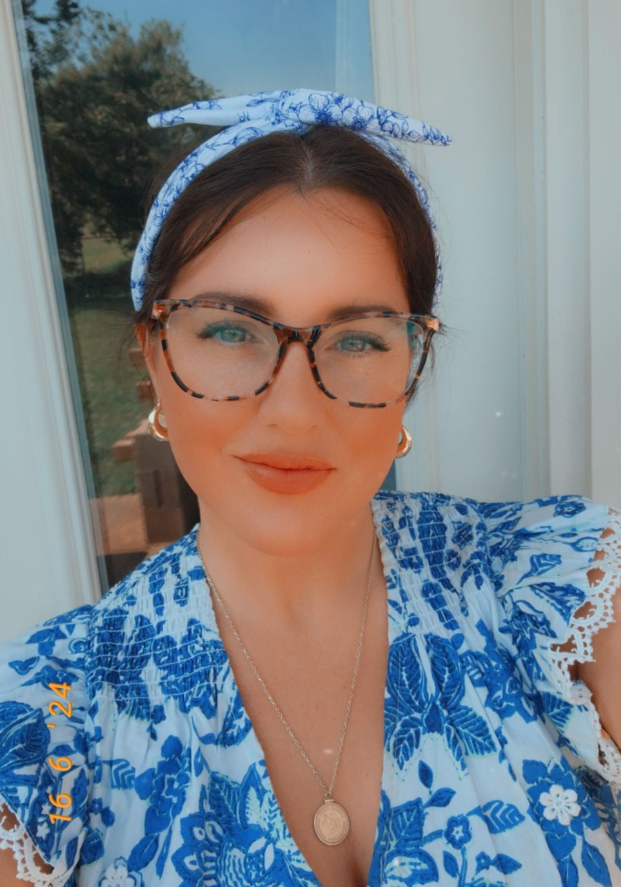 Amanda Bright Designs The Original Tie Headband Laura Ashley worn by model