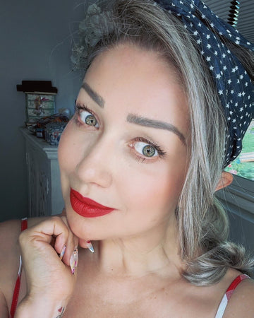 Amanda Bright Designs The Original Tie Headband Navy Blue Starry night on model
