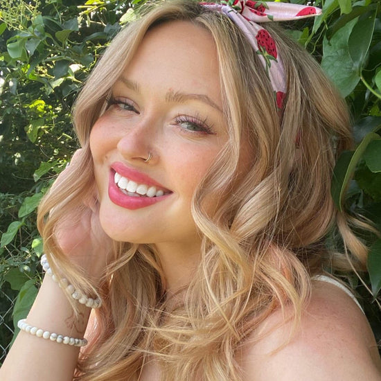 Amanda Bright Designs The Original Tie Headband Strawberry Sundae headband to wear berry picking rollerskating eating ice cream summer fun