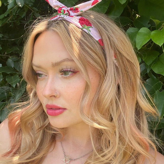 Amanda Bright Designs The Original Tie Headband Strawberry Sundae fruit headband for women of all ages