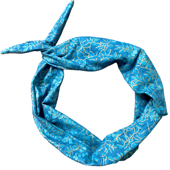 Amanda Bright Designs The Original Tie Headband Teal with Gold Foil Leaves