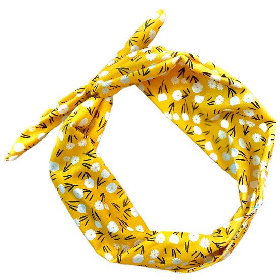 Amanda Bright Designs The Original Tie Headband Yellow Floral midcentury retro