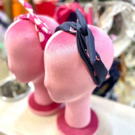 Amanda Bright Designs The Original Tie Headband Preppy Navy Blue with Pink Whale Vineyard Vines