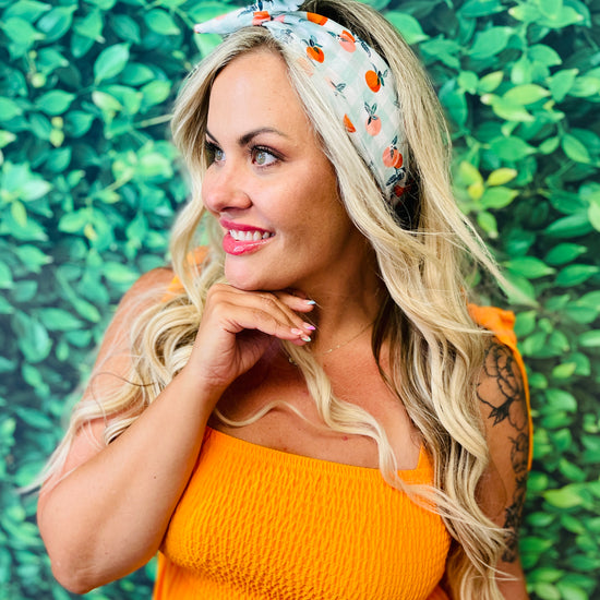 Amanda Bright Designs The Original Tie Headband Peachy on model