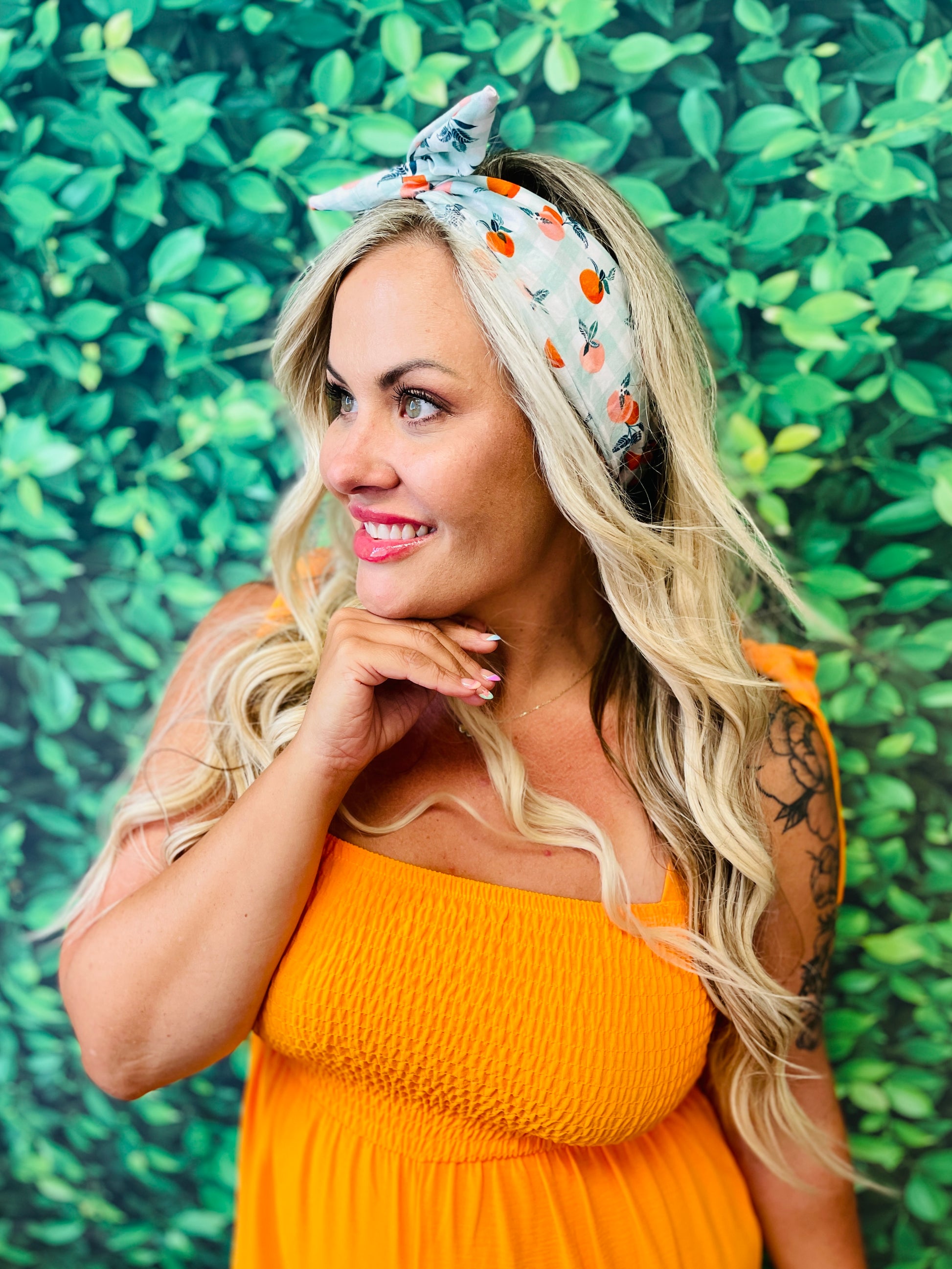 Amanda Bright Designs The Original Tie Headband Peachy on model