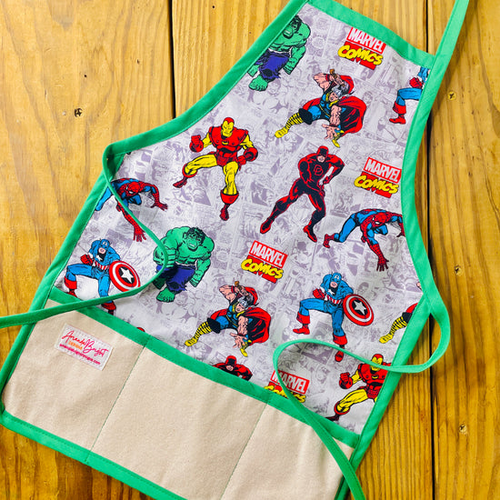 Amanda Bright Designs children's marvel characters apron the hulk Thor Spiderman captain America iron man
