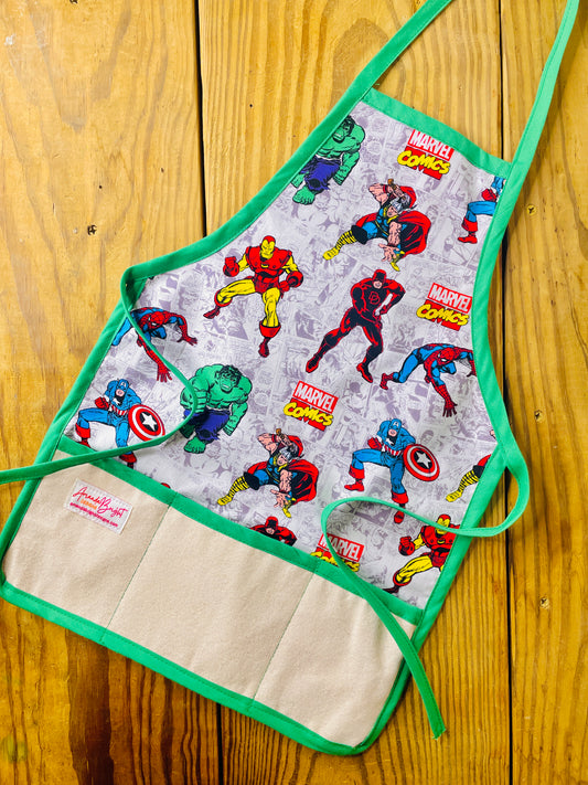 Amanda Bright Designs children's marvel characters apron the hulk Thor Spiderman captain America iron man