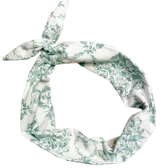 white cotton headband with green floral vines Amanda Bright Designs