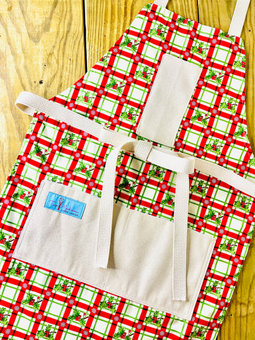Two Medium Sized Ladies Christmas Plaid Red and Green Holly Berry Vintage Style Apron