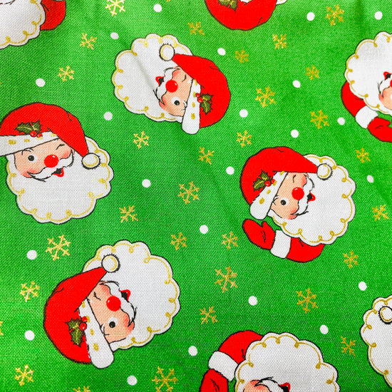 Two Medium Sized Ladies Winking Santa Vintage Style Christmas Apron for baking cooking retro style in the kitchen serving entertaining napco fabric pattern