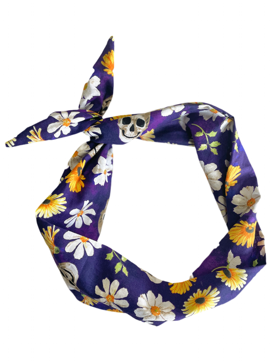 Tie Headband - Skull & Daisies