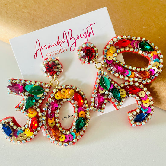 Amanda Bright Designs 30th birthday beaded earrings colorful