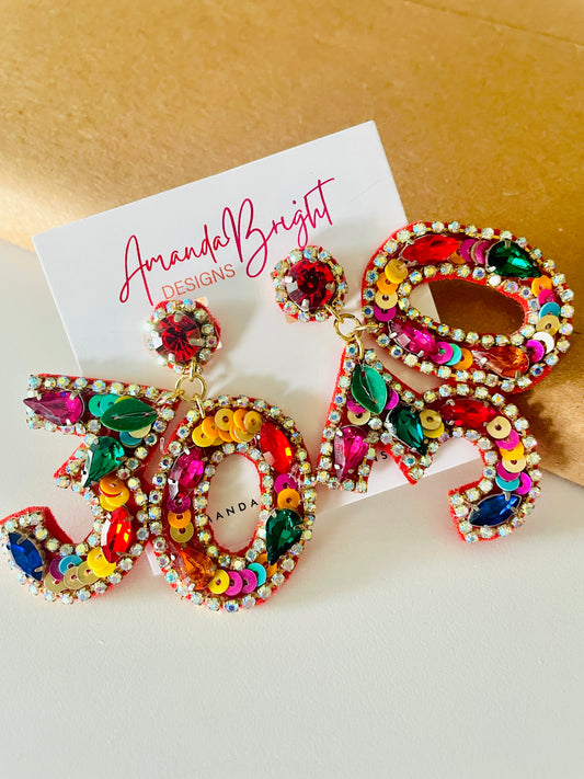 Amanda Bright Designs 30th birthday beaded earrings colorful