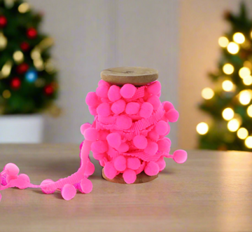 Neon Pink Pom Pom Trim Spool - 9FT