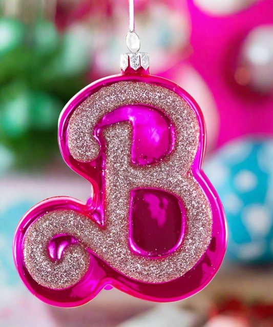 Cody Foster Pink Glittered Barbie "B" Ornament