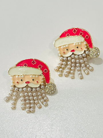 Enamel Santa Earrings with Pearl Beard