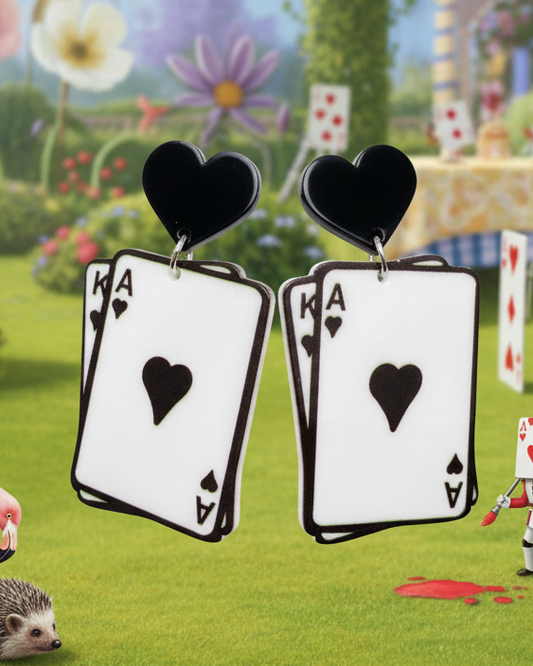 Heart Playing Card Black and White Earrings