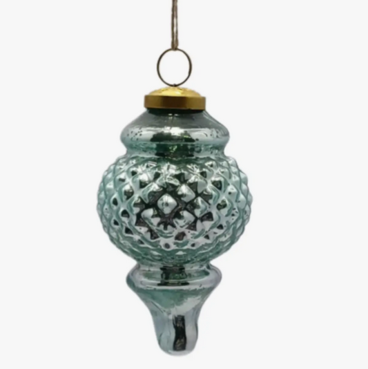 Aqua Mercury Glass Retro Finial Ornament