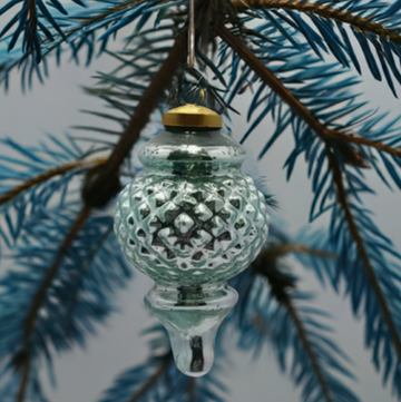 Aqua Mercury Glass Retro Finial Ornament