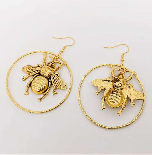 Golden Bee Hoop Earrings