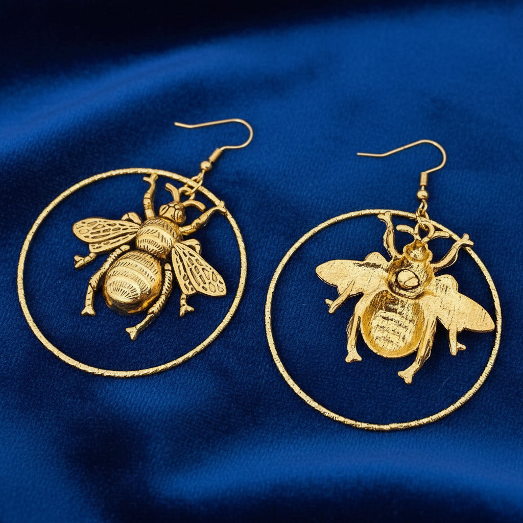 Amanda Bright Designs Gold bee-shaped hoop earrings 