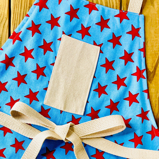 Amanda bright designs red stars on blue fabric apron Betsy Ross flag 