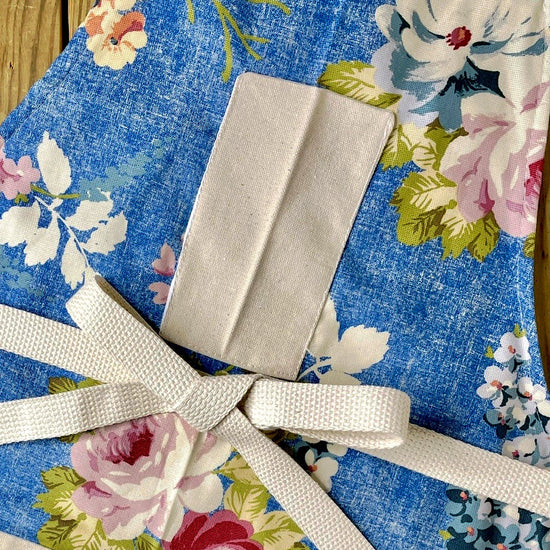 Amanda Bright Designs blue floral vintage rose apron