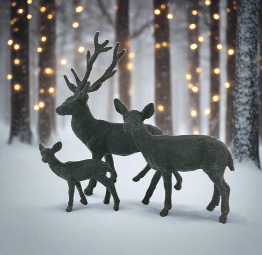 Black Velvet Glitter Deer Set of 3