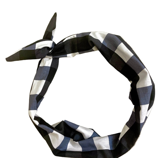 black and white windowpane headband for women Amanda Bright Designs original tie headband