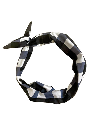 black and white windowpane headband for women Amanda Bright Designs original tie headband
