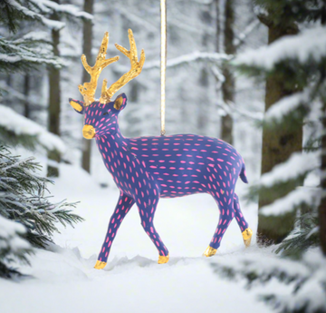 Cody Foster BLU/PNK Paper Mache Deer Ornament