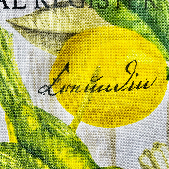 botanical lemons fabric on apron