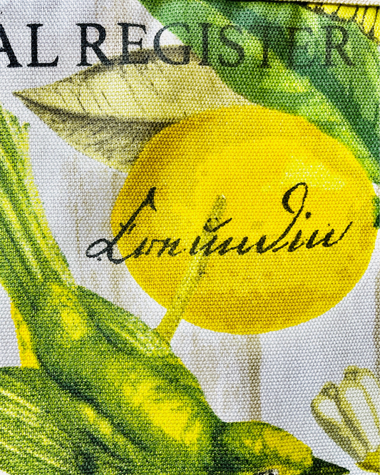 botanical lemons fabric on apron