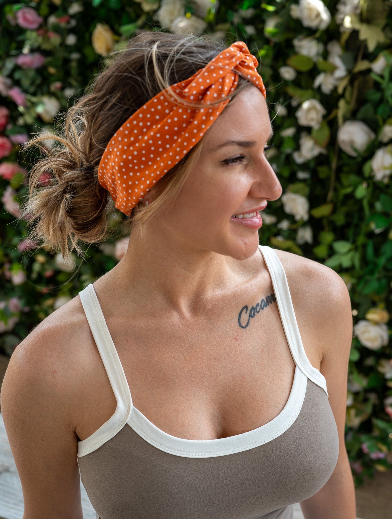 Amanda Bright Designs Tie Headband Burnt Orange Swissdot University of Texas Austin school colors