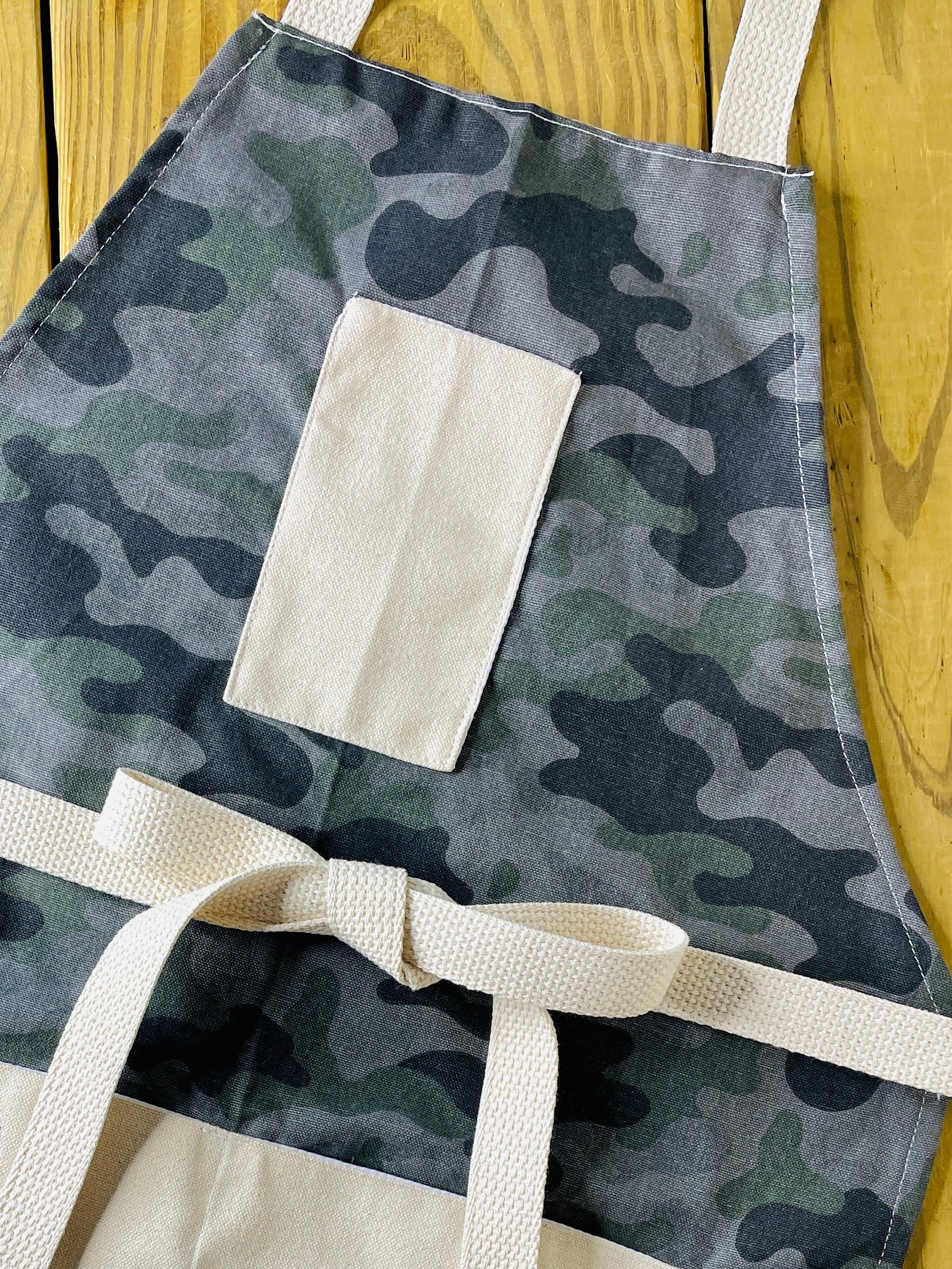 Grey camouflage apron Amanda Bright Designs