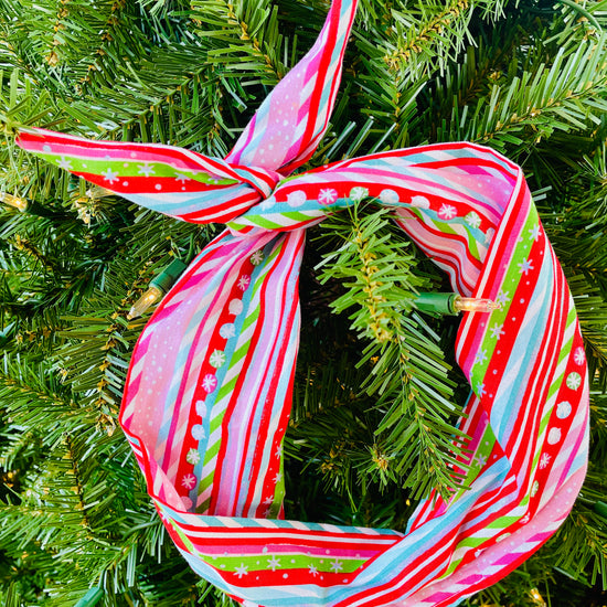 Amanda Bright Designs Candyland Original Tie Headband in pink green turquoise striped colors